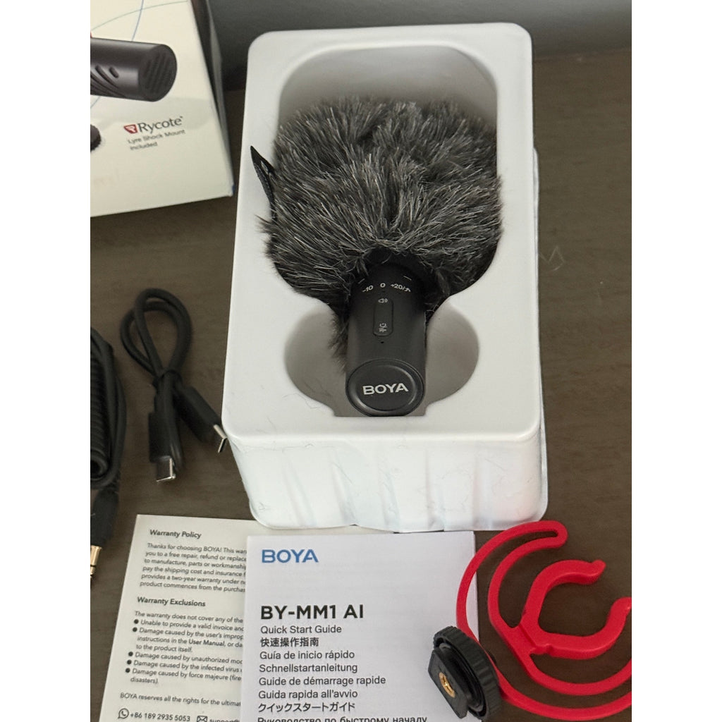 BOYA BY‑MM1 AI On‑Camera Microphone Kit w/ Cables, Shock Mount & Wind Muff NEW