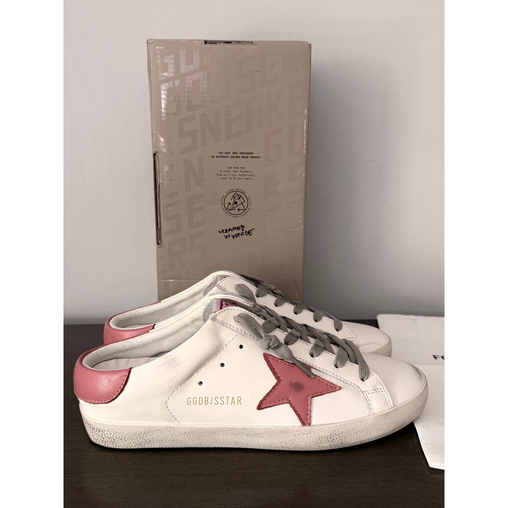 Golden Goose Super‑Star Sz 41 / 11 – White Leather, Rosa Cipria Star & Heel Tab