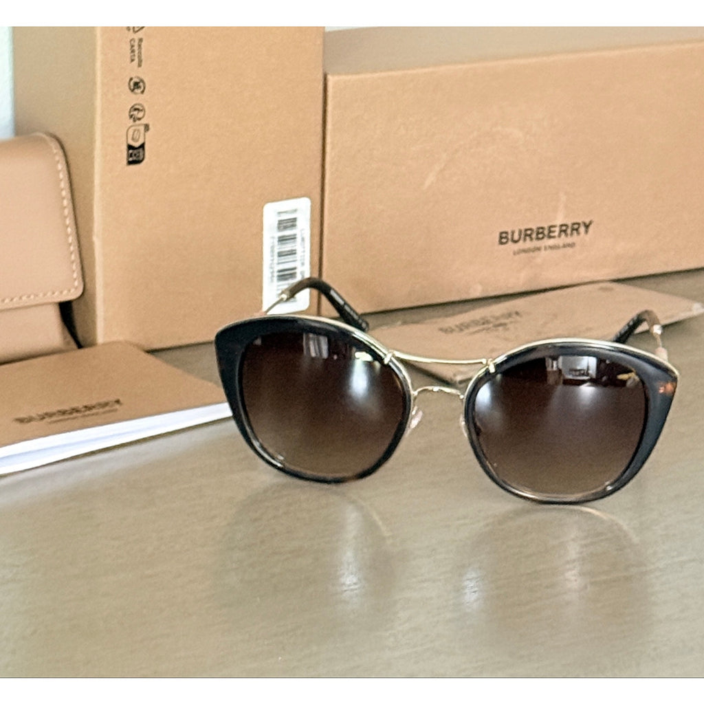 Burberry BE4251Q Full Gold Rim Round Sunglasses Dark Havana Brown Gradient Lens