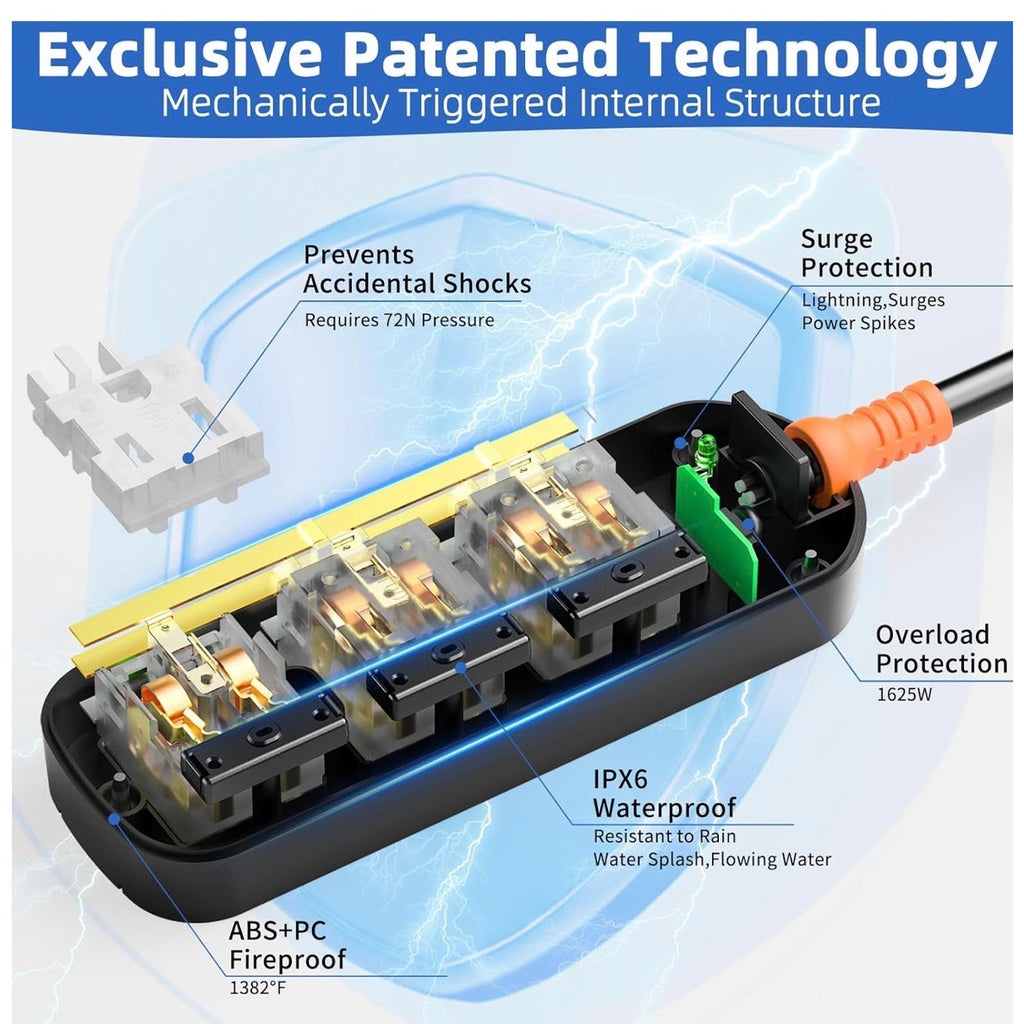 Weatherproof Outdoor Power Strip 6FT Cord, 3 Outlets, Waterproof Surge Protector