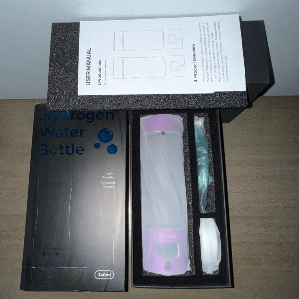 Hydrogen Water Bottle Generator SPE/PEM USB-C LED Timer Glass 11.5oz Pink NEW