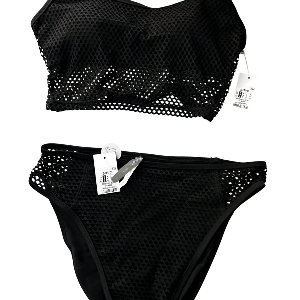 Refuge Swim Bikini Set Mesh Overlay Cami Top & Matching High Waist Bottoms Sz S