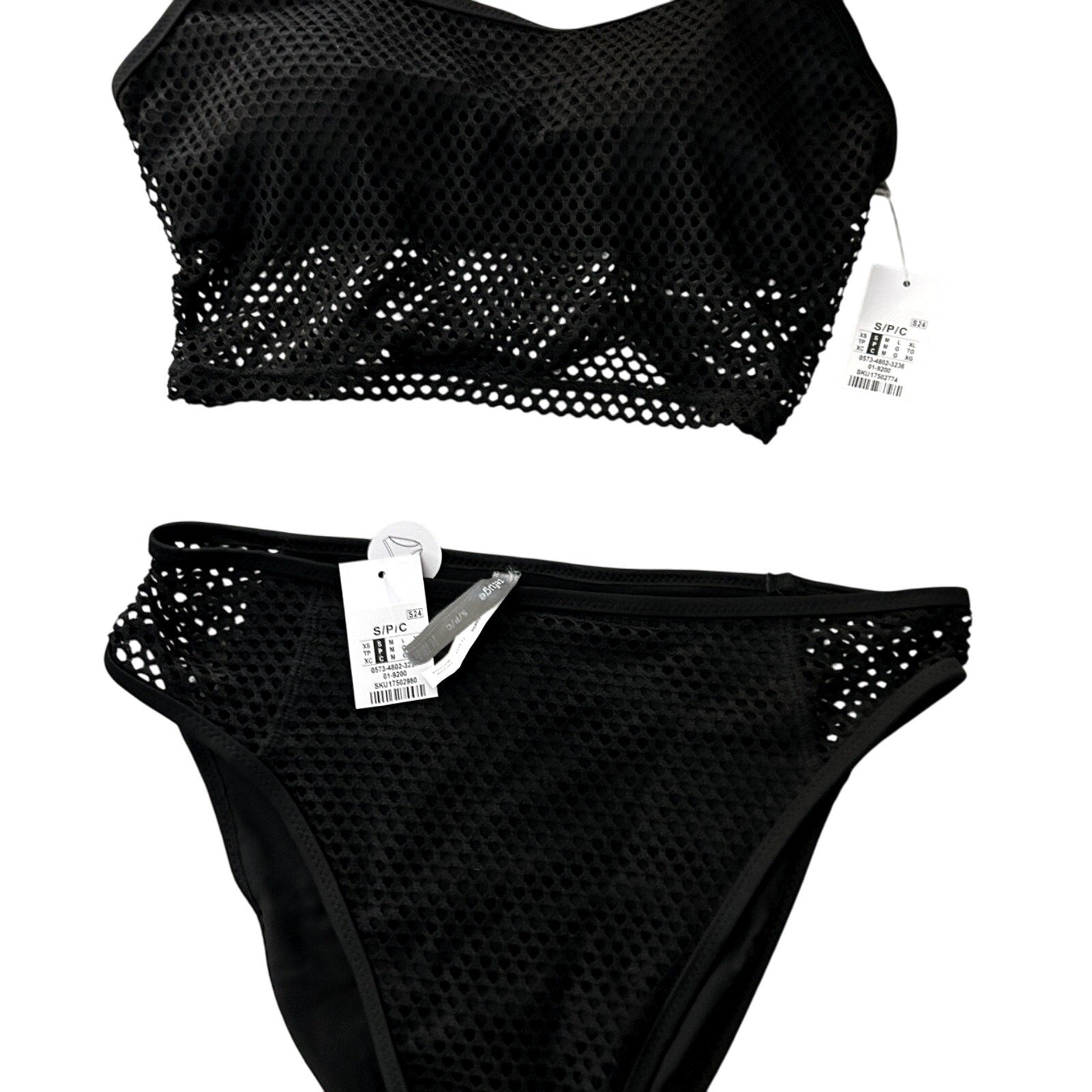 Refuge Swim Bikini Set Mesh Overlay Cami Top & Matching High Waist Bottoms Sz S