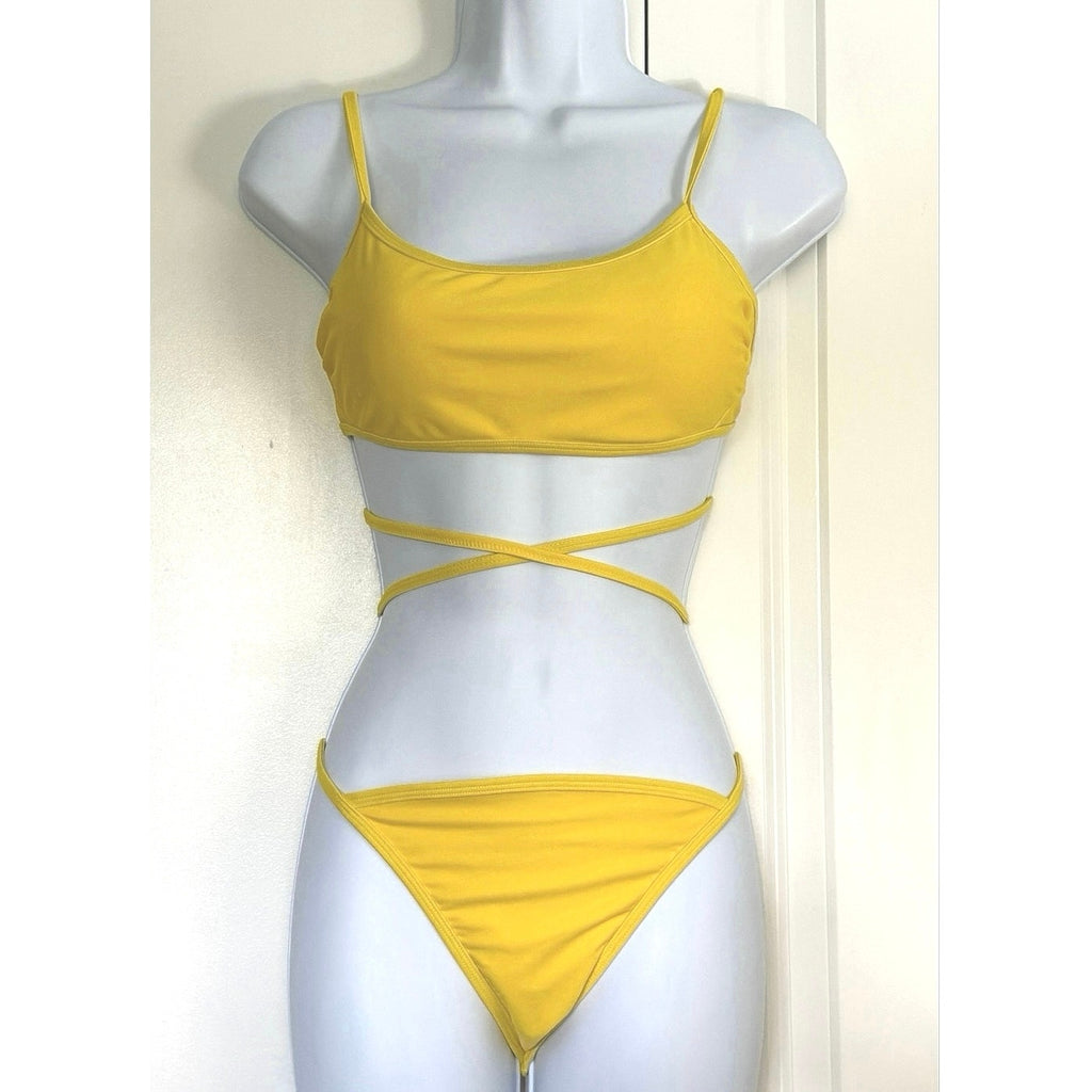 Wild Fable Yellow Bikini Set Small Wrap Strap Top & Matching Bottoms NWT