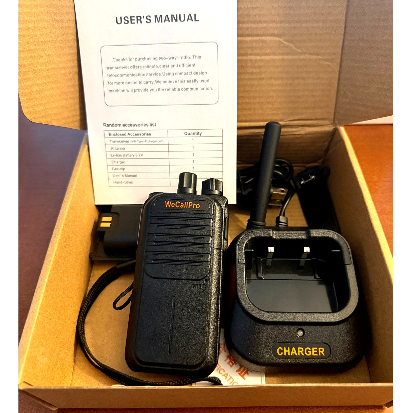 WeCallPro Long‑Range Walkie‑Talkie 2600mAh USB Fast Charge + Full Kit New in Box