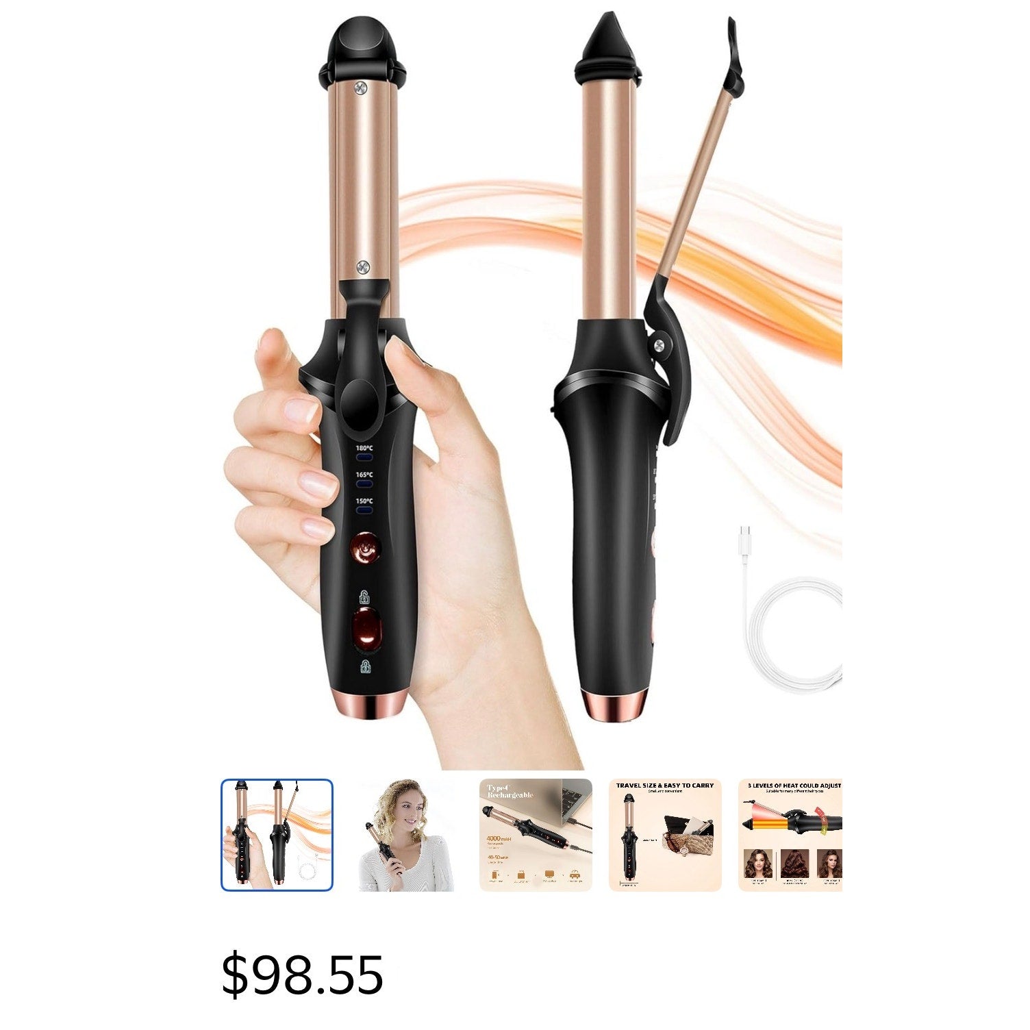 Cordless Ceramic Hair Straightener Curler Compact Portable Rechargeable Travel