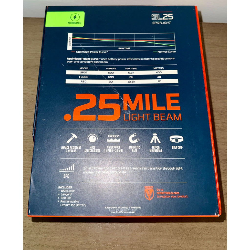 NEBO SL25 Dual-Beam Flood & Spot Light – Rugged, Waterproof, Emergency Ready NIB