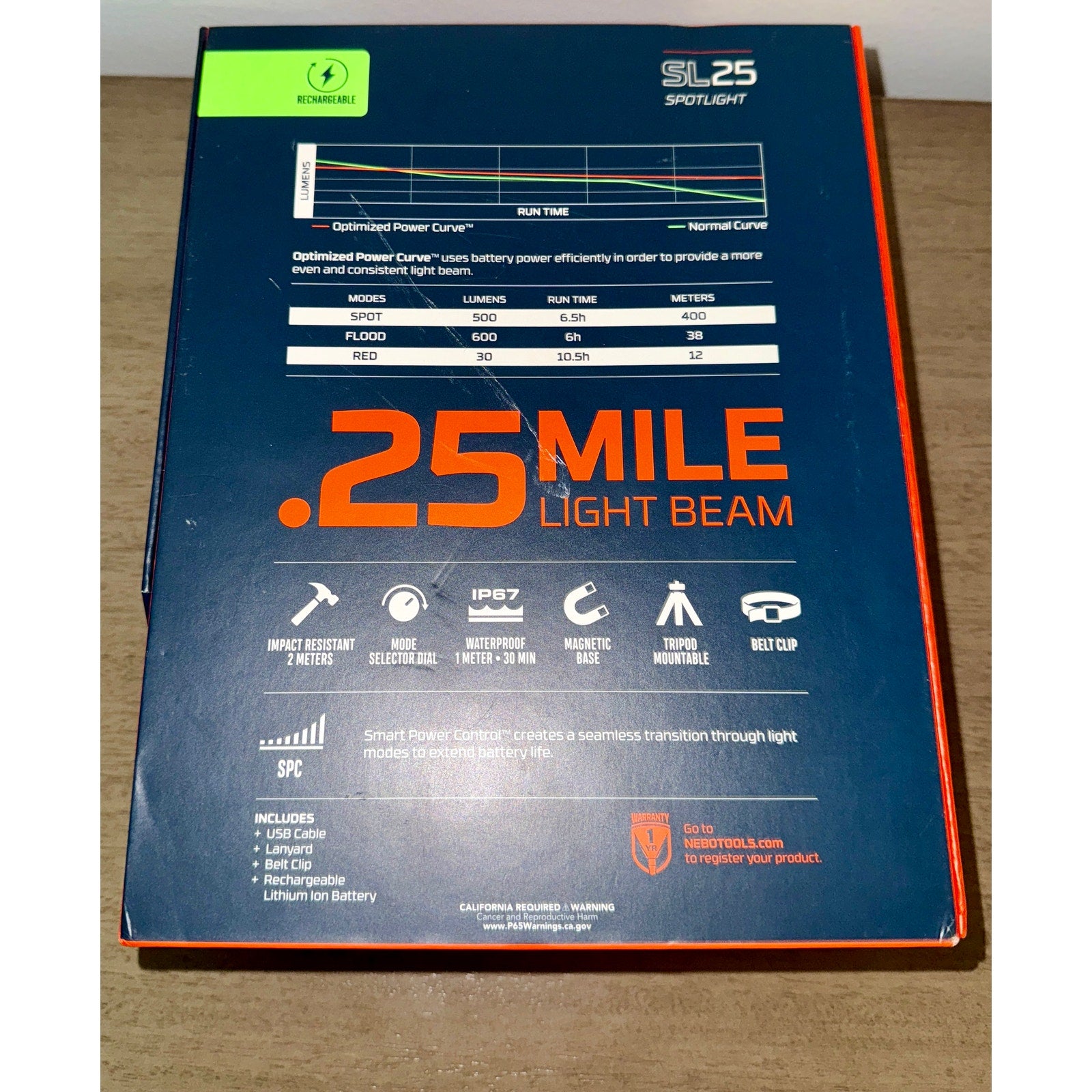 NEBO SL25 Dual-Beam Flood & Spot Light – Rugged, Waterproof, Emergency Ready NIB