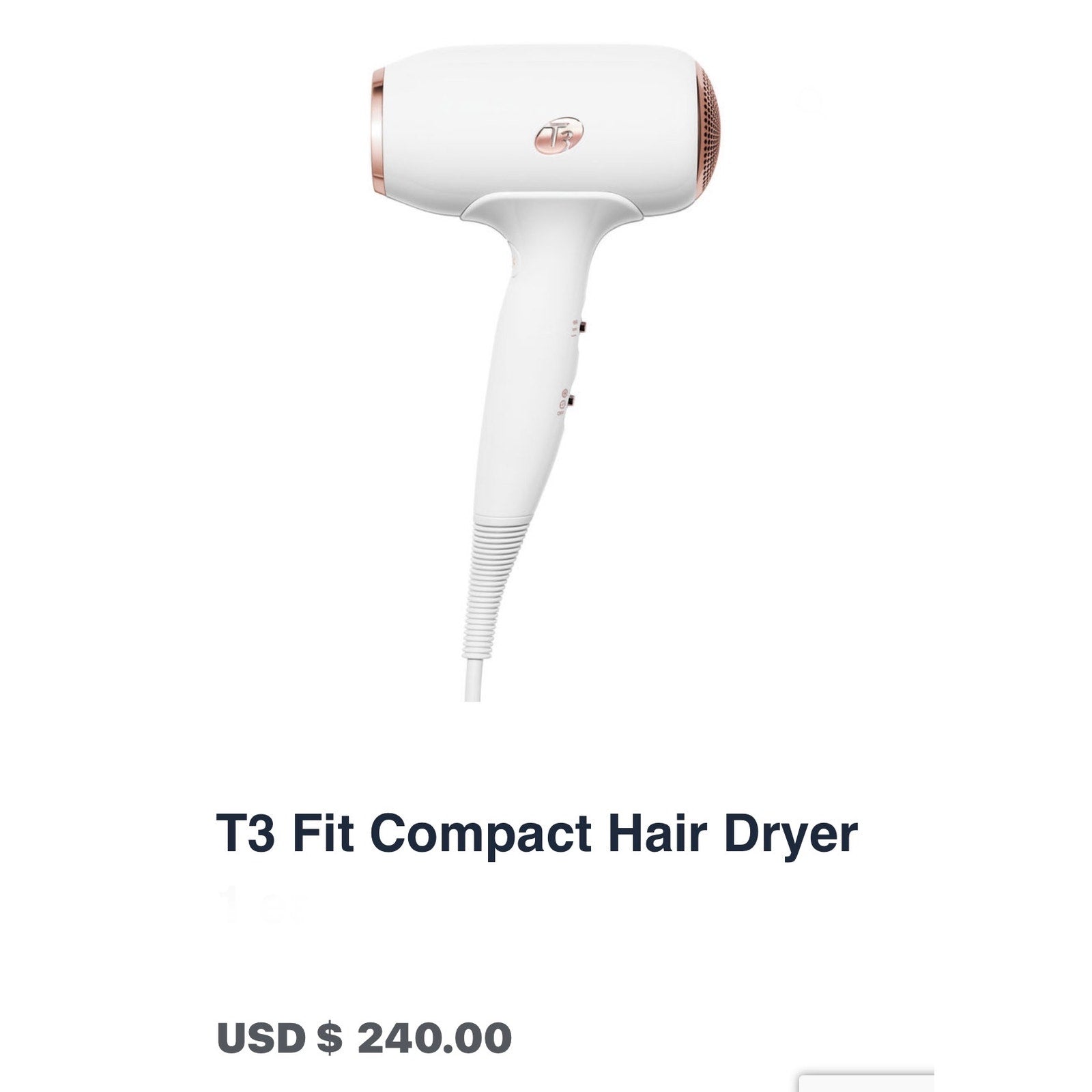 T3 Fit Micro Compact Professional Hair Dryer w/IonAir Fast Lightweight NoBox New