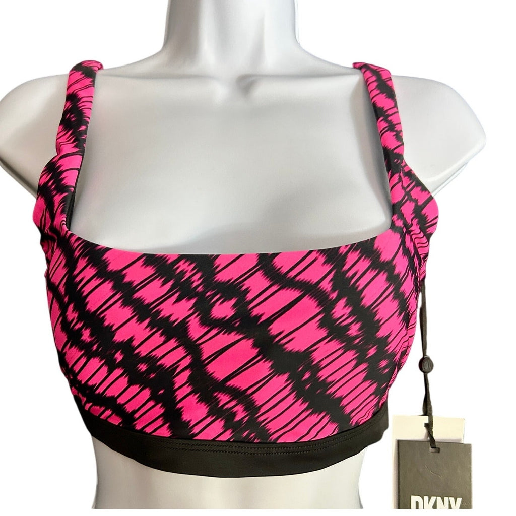 DKNY Swim Hot Neon Pink & Black Bikini Set Size Medium New