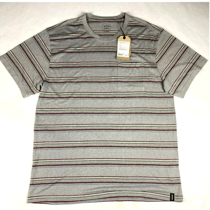 prAna Mens Organic Cotton & Hemp Tee Shirt Size XXL Gray /Alloy w/Stripes NWT