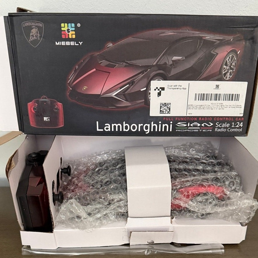 MIEBELY Lamborghini Sian RC Car 1:24 Scale 3.7V 500mAh Fast Remote Control Toy