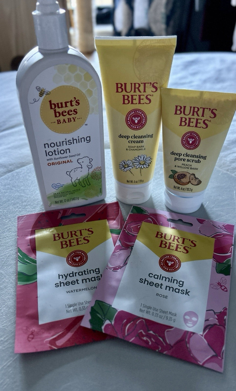 BUNDLE DEAL Burts Bees Pore Scrub, Deep Cleansing Cream, Lotion, & 2 Face Masks