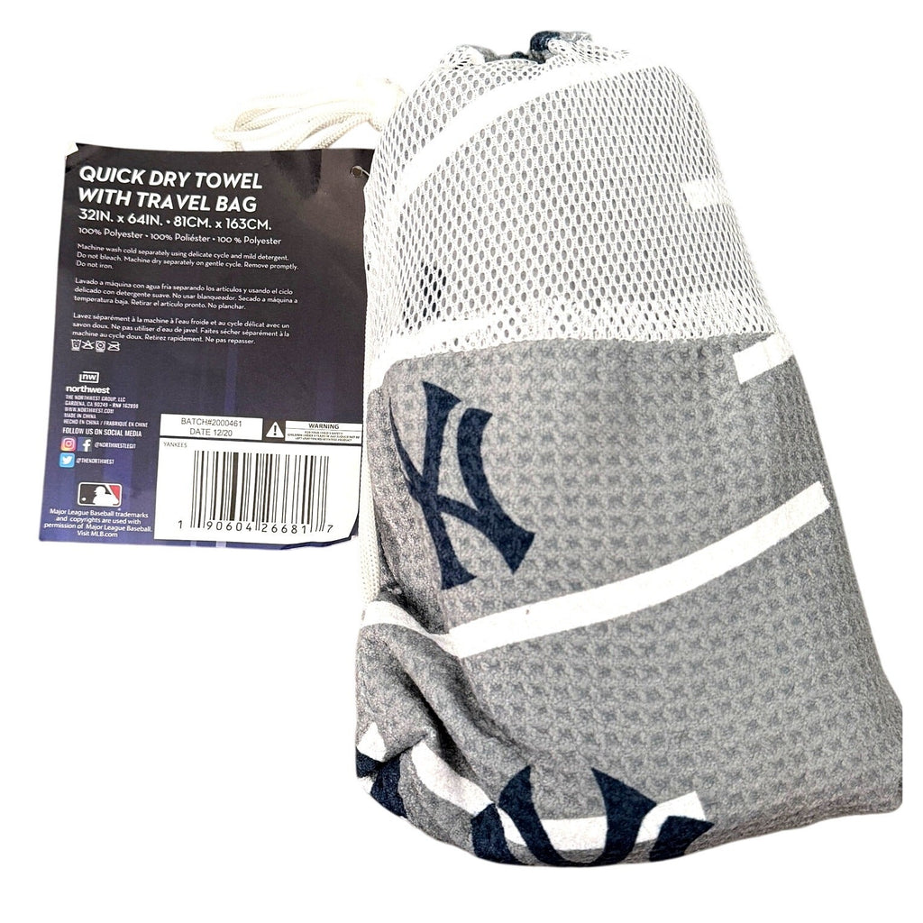 NY Yankees Quick Dry Microfiber Beach Towel 64x32 w/ Travel Bag MLB Fan NEW