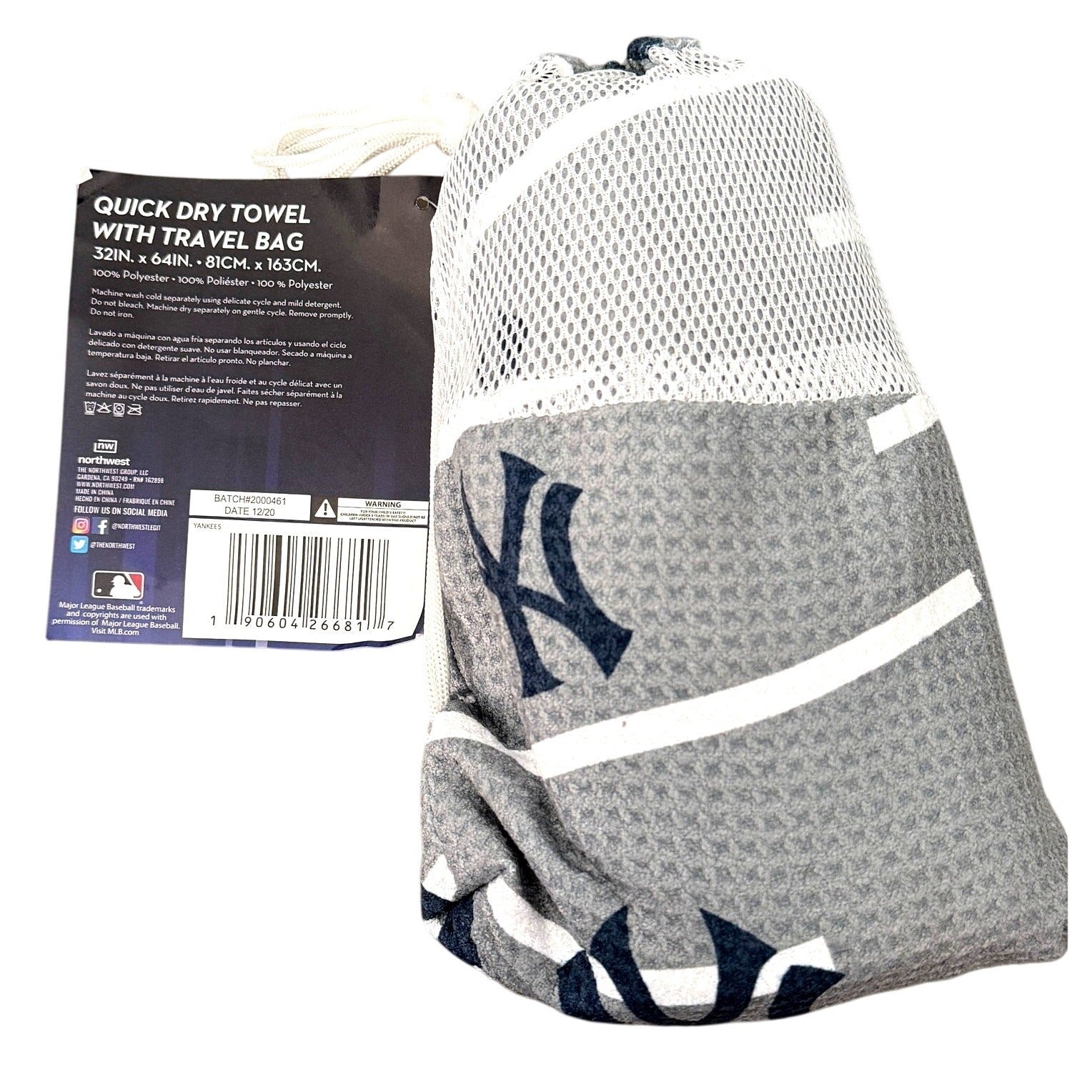 NY Yankees Quick Dry Microfiber Beach Towel 64x32 w/ Travel Bag MLB Fan NEW