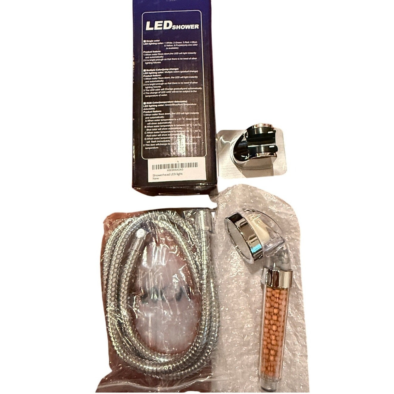 LED High Pressure Shower Head 7‑Color Changing | Filtration Beads | Handheld Kit