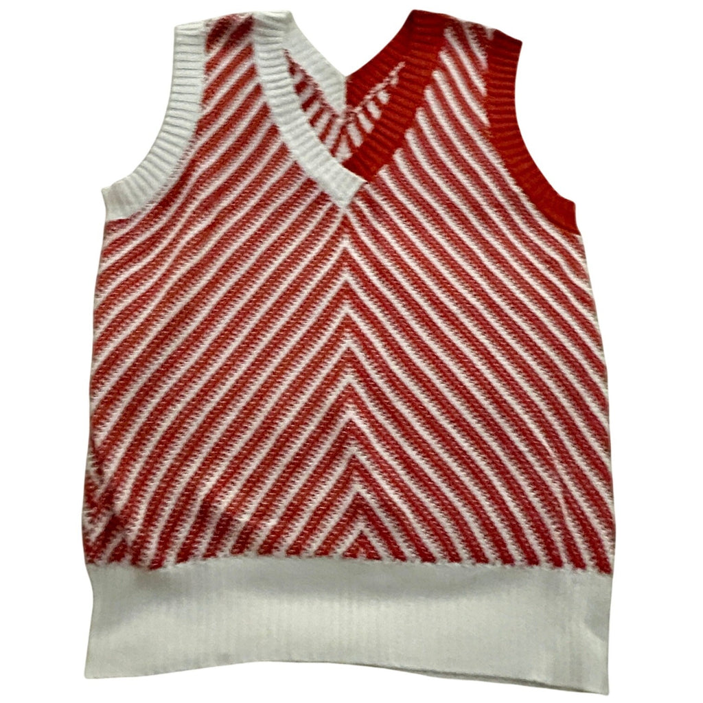 Womens Chevron V Neck Sleeveless Knit Size M Cream / Burnt Orange New NWOT