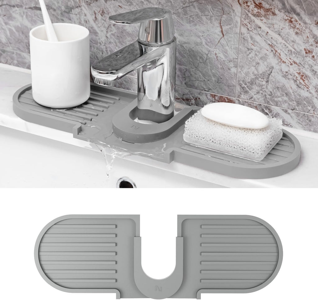 Kitchen Sink Splash Guard Mat 16"x5" Silicone Water Drain Tray GRAY New