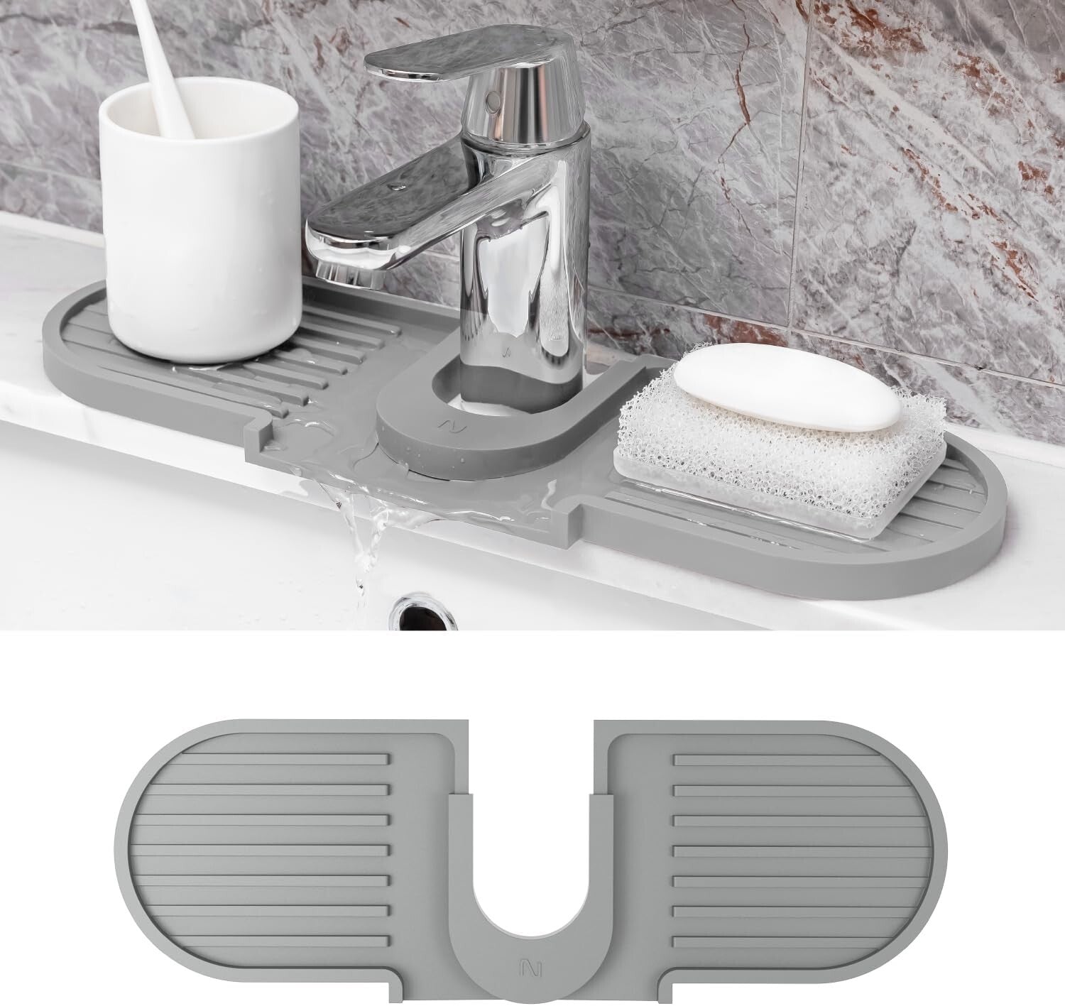 Kitchen Sink Splash Guard Mat 16"x5" Silicone Water Drain Tray GRAY New