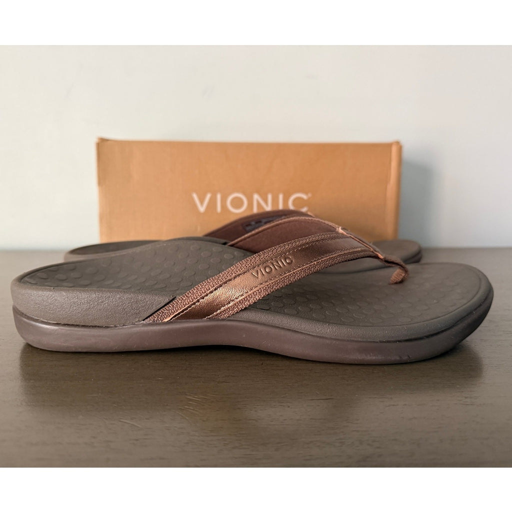 Vionic Tide Womens Flat Thong Sandals Bronze Metallic Leather Size 11 M NIB 