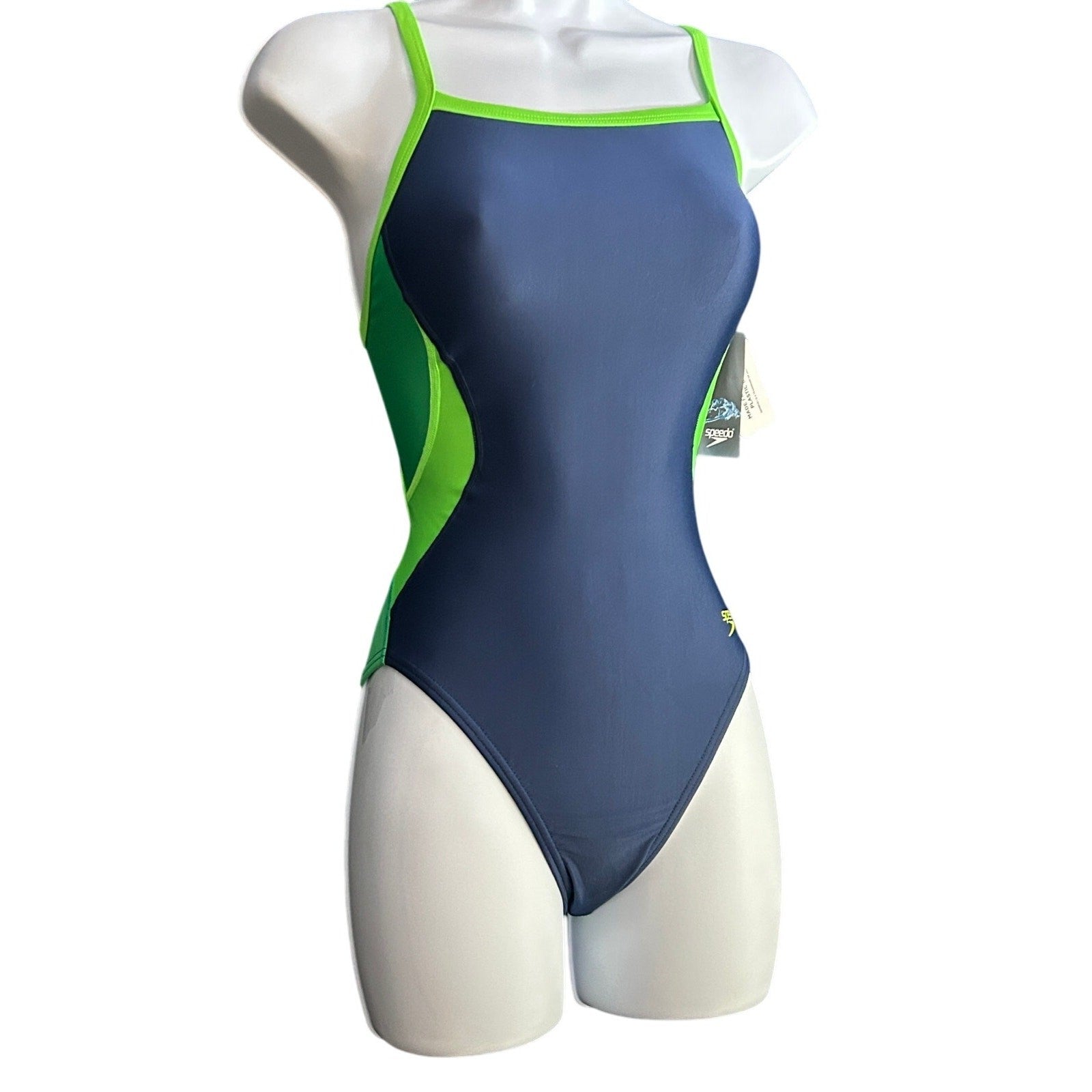 Speedo Eco Splice Flyback Swimsuit ProLT SwimTeam Competition Navy/Green Sz 28