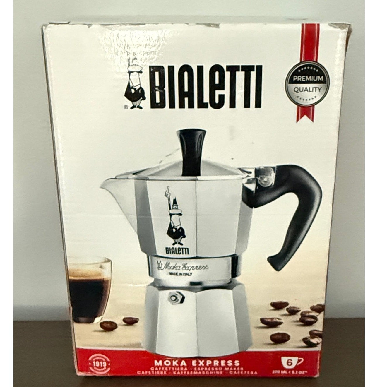 Bialetti Moka Express Italian Stovetop Espresso Maker Natural Silver 6 Cups NIB