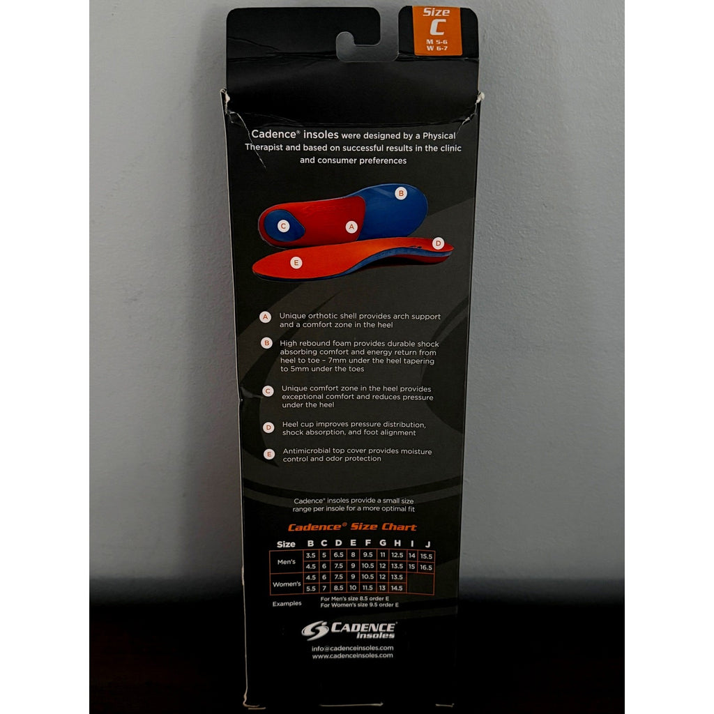 Cadence Original Orange Insoles Size C Men 5‑6 Women 6‑7 | Orthotic Support NIB