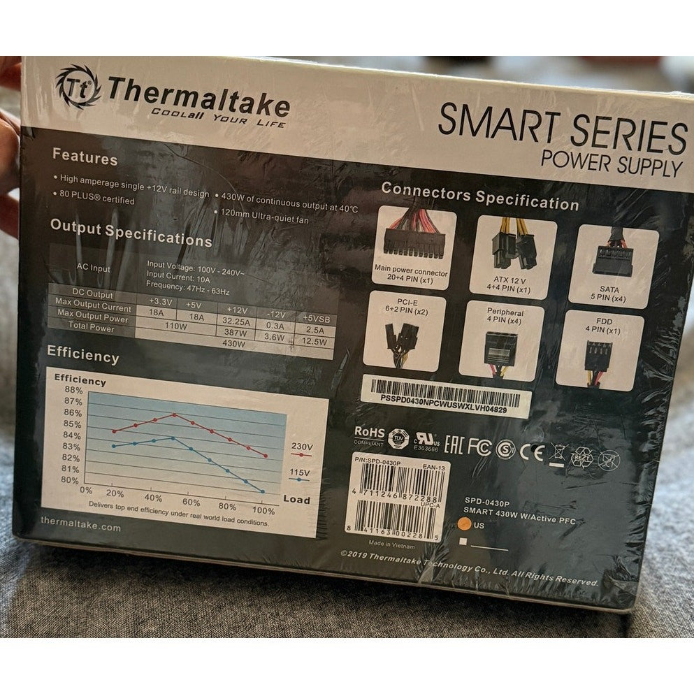 Thermaltake Smart Series 430W Power Supply 80 Plus Ultra Quiet Haswell Ready NEW