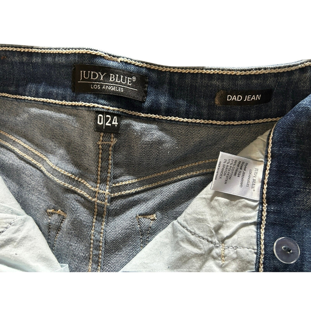 Judy Blue Dad Jeans Size 0/24 – High Rise, Relaxed Fit, Frayed Hem Denim