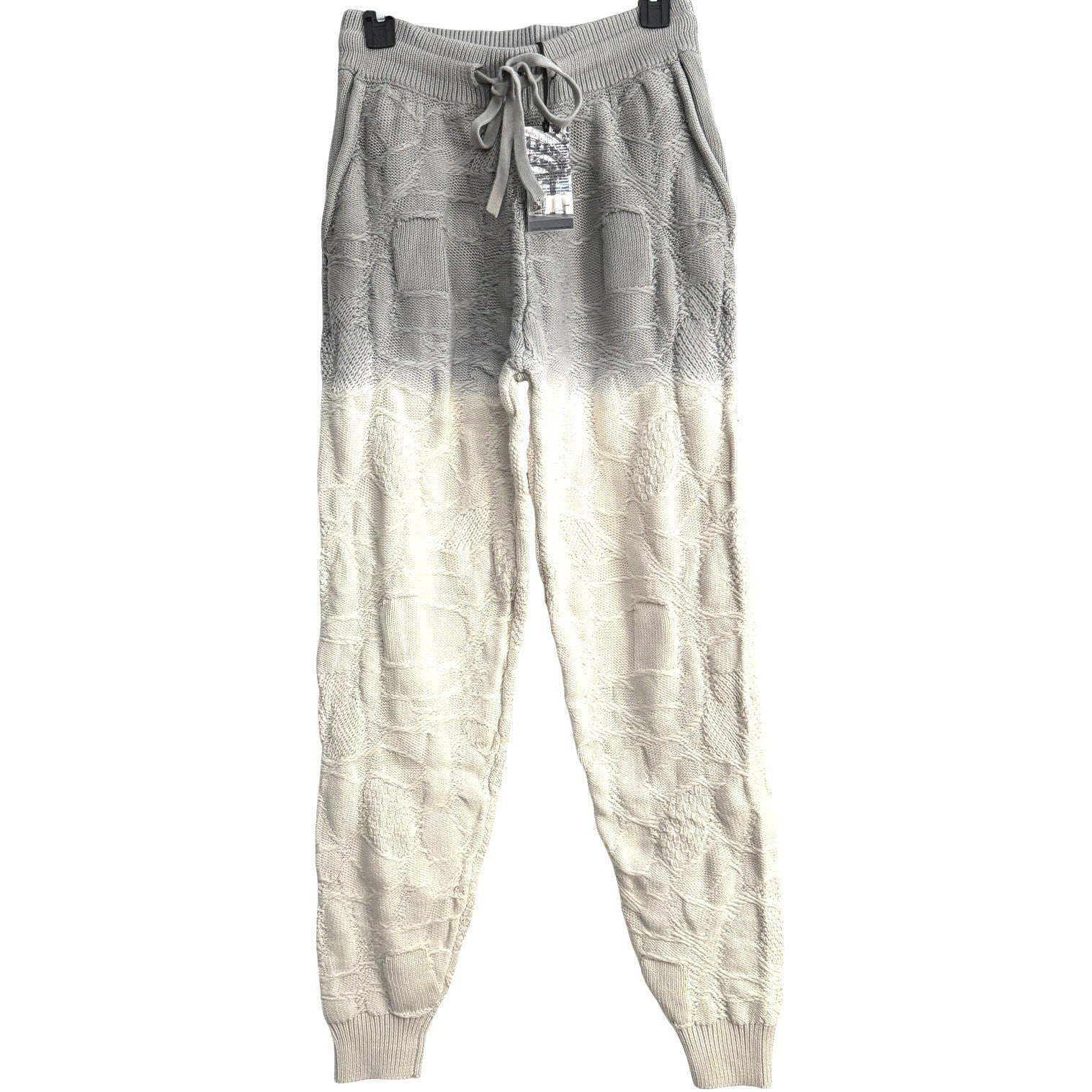 NWT Twenty Montreal Womens Crossover Knit Gradient Joggers Gray / Cream Sz Small