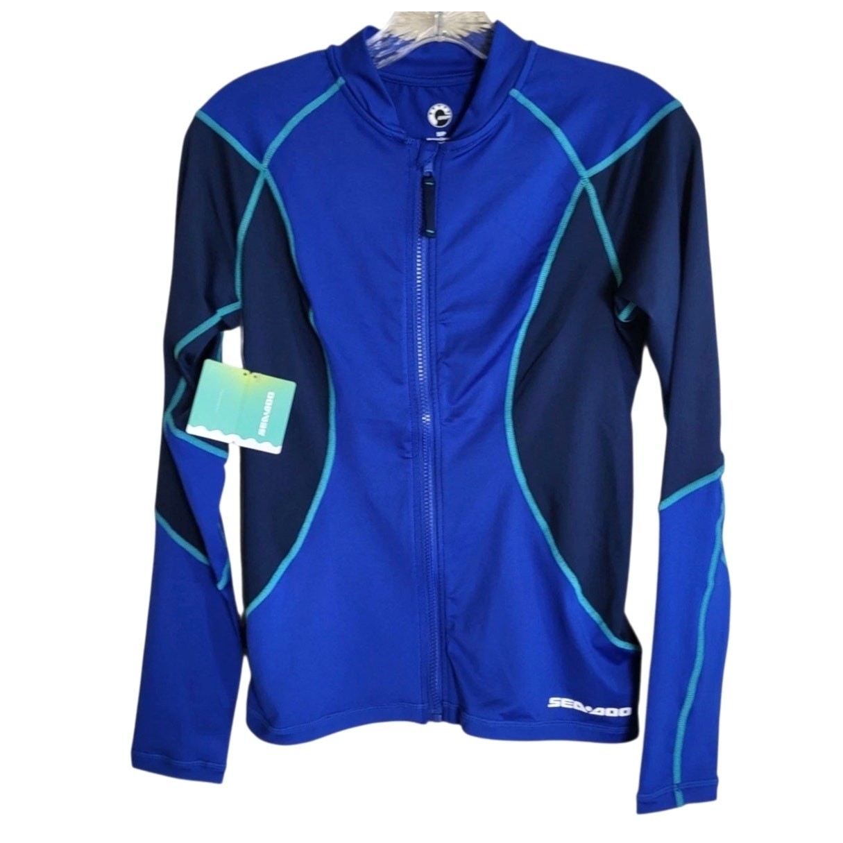 Women's Sea-Doo Long Sleeve Swimsuit Top 50 UV Protection Blue Sz S / P NWT