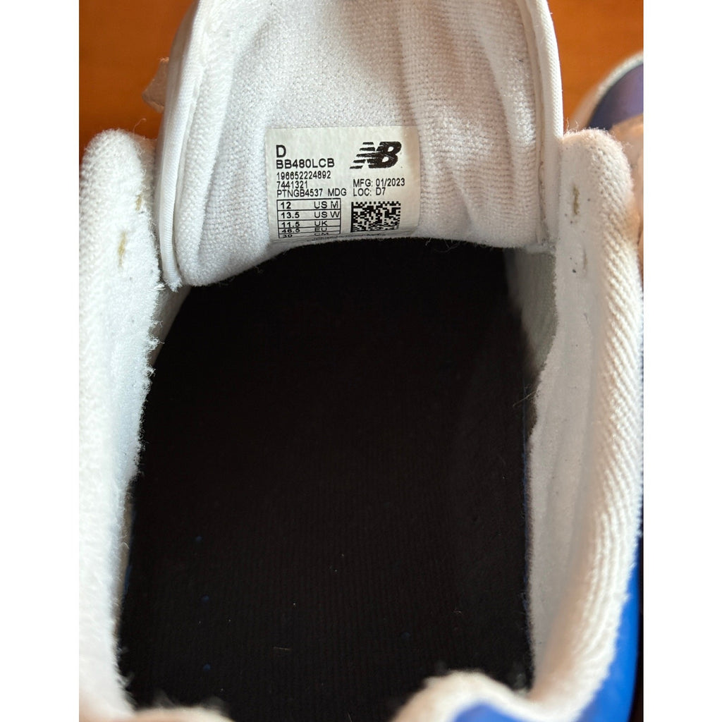 New Balance 480 US Mens Sz 12 White & Cobalt Blue Excellent PreOwned Cond