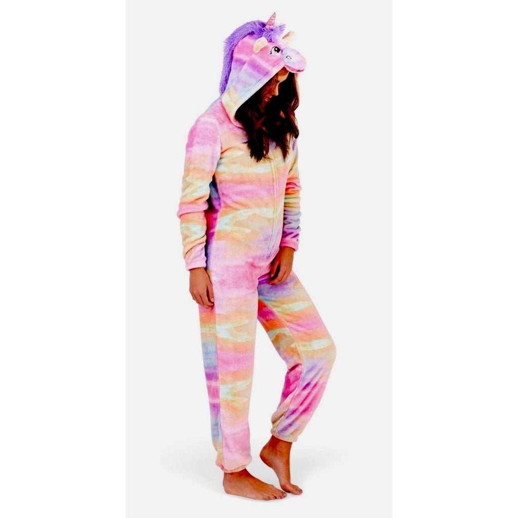 NWT Unicorn Hooded Lounge Sleepwear Costume Pajamas, Medium Pastel Rainbow Plush