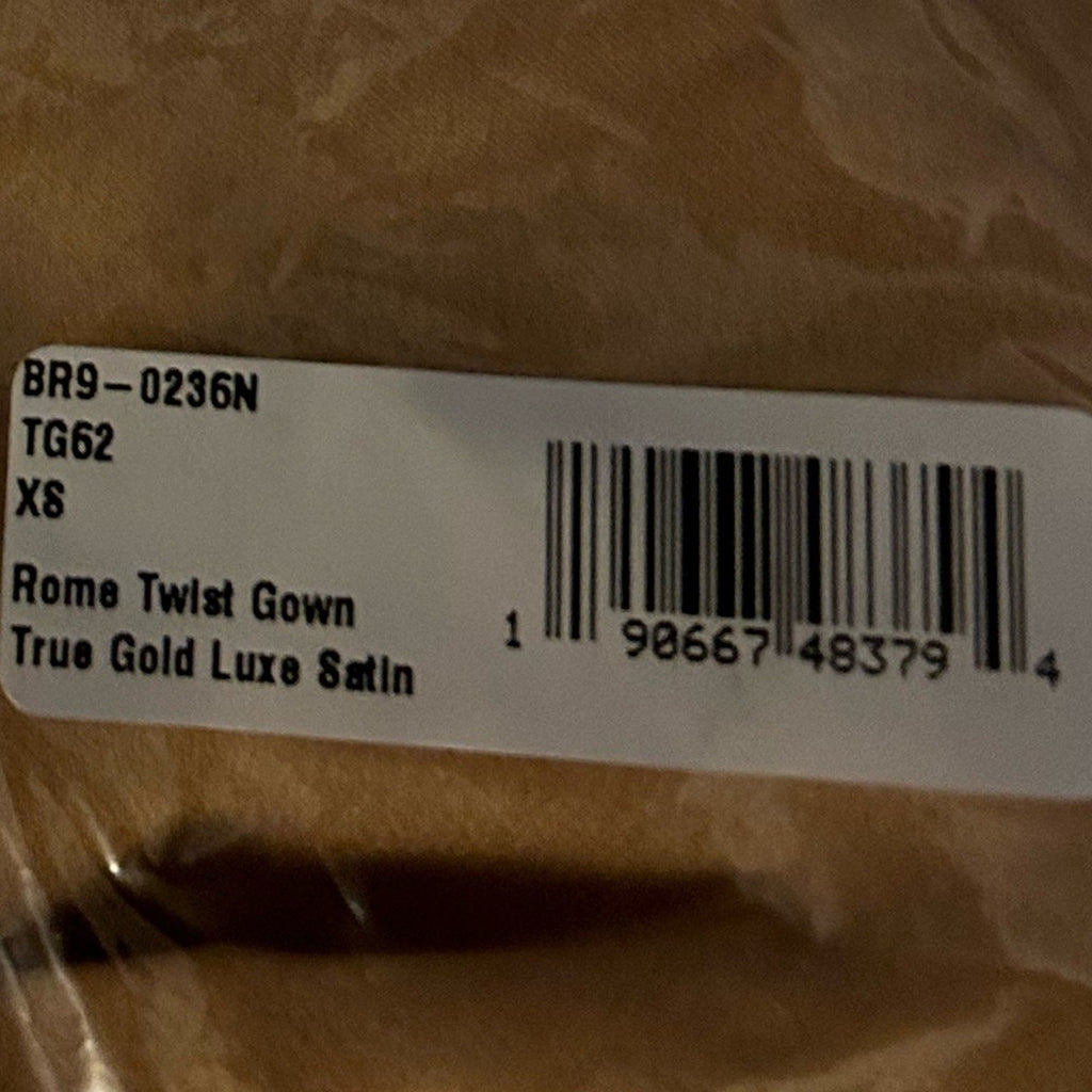 Show Me Your MuMu Rome Twist Empire Waist Gown True Gold Luxe Satin Size XS NEW