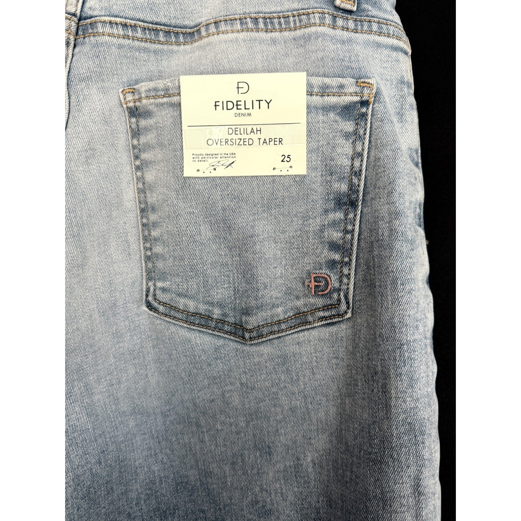 Fidelity Delilah Barrel Jeans Angel Blue Raw Hem Denim USA Made 25/26 