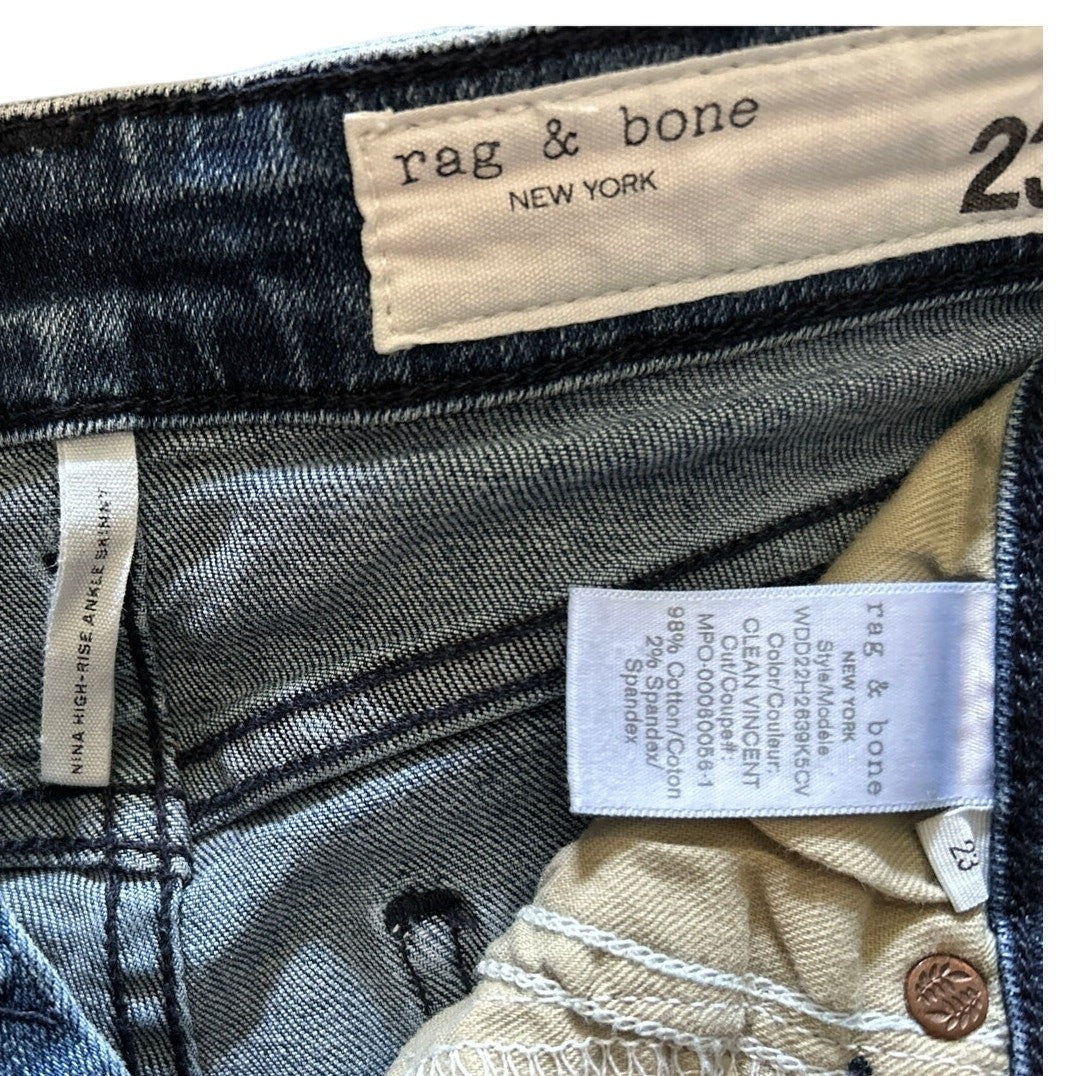 Rag & Bone Nina High-Rise Skinny Jeans in color Clean Vincent, Size 23 EUC