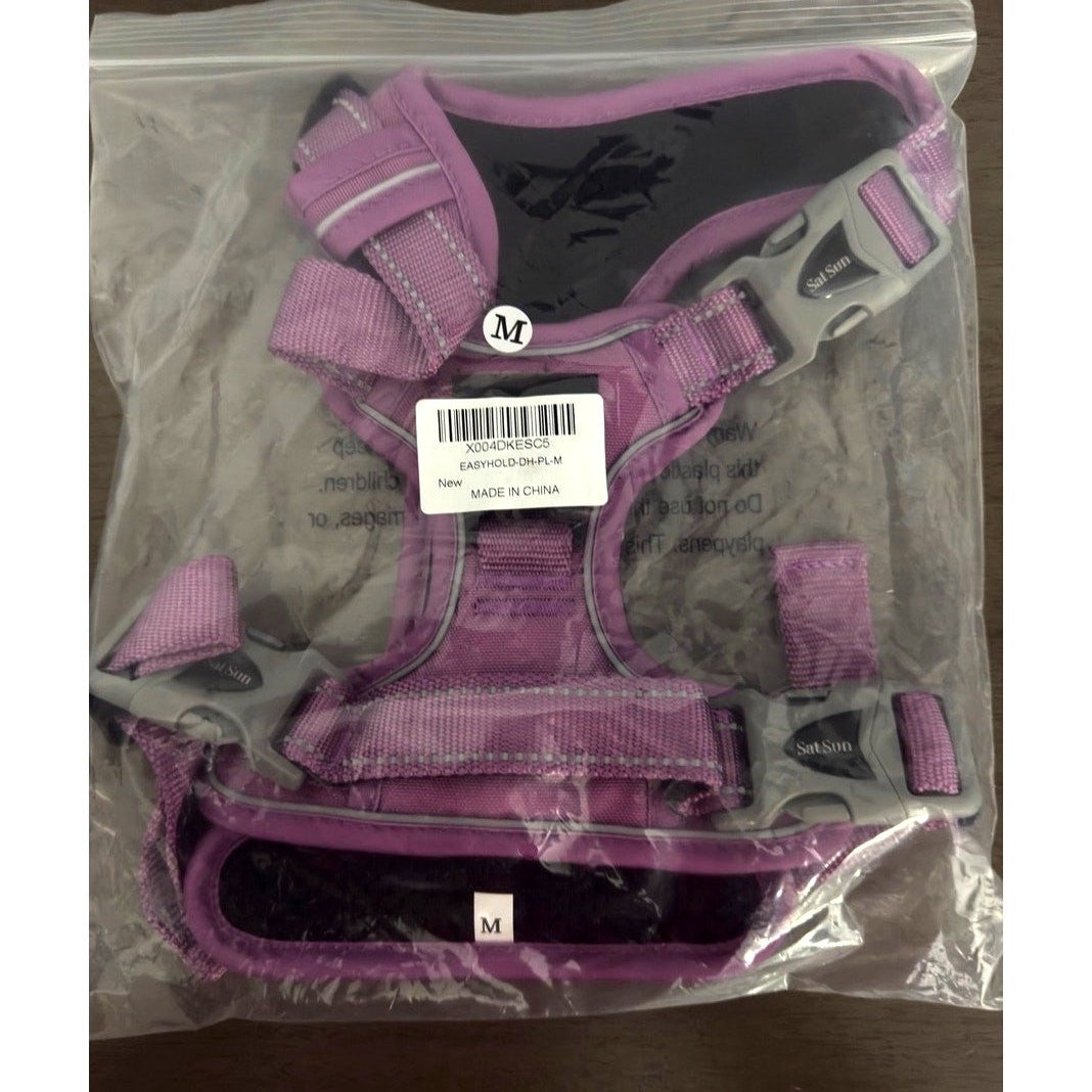 No Pull Dog Training Harness Adjustable ID Clear Tag Holder Sz M Pink New NIB