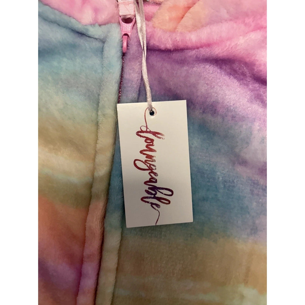 NWT Unicorn Hooded Lounge Sleepwear Costume Pajamas, Medium Pastel Rainbow Plush