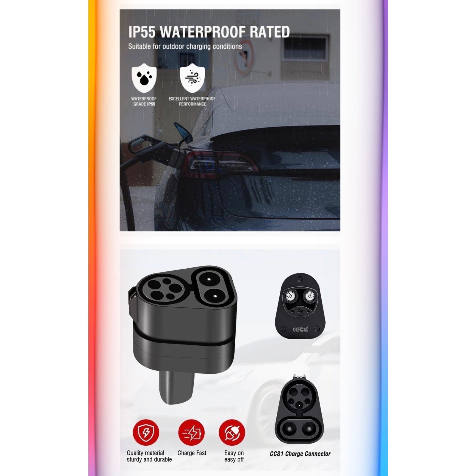 Tesla to CCS1 Fast EV Charging Adapter Tesla Model S, 3, X, Y Waterproof NEW