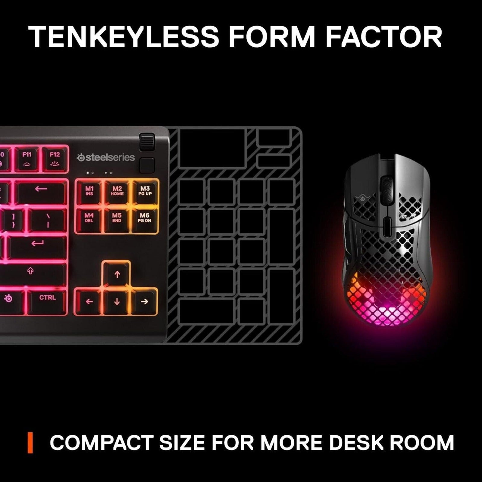SteelSeries Apex 3 TKL Gaming Keyboard 8-Zone RGB Lighting Ten Keyless Black NEW
