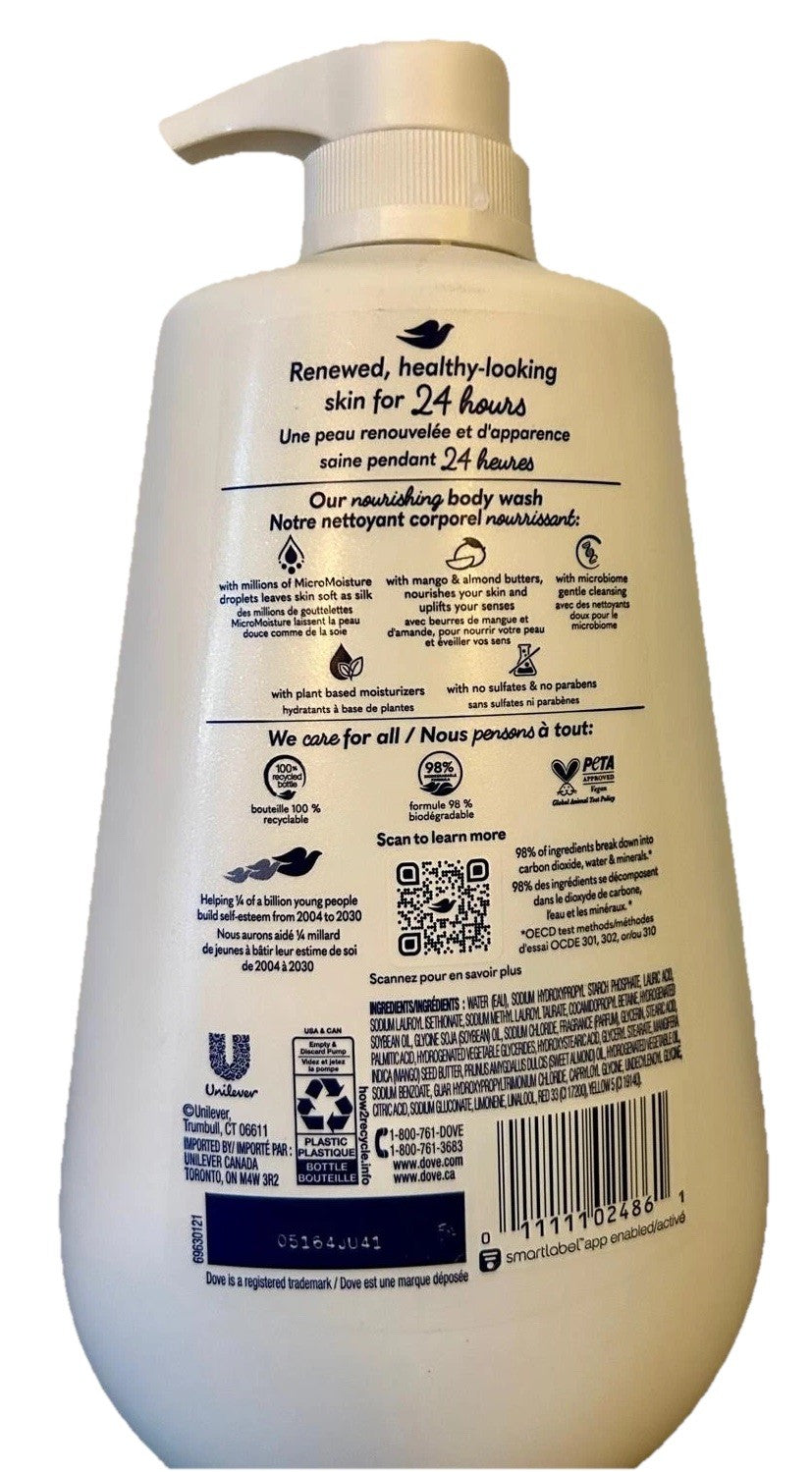 Dove Glowing Liquid Body Wash with Pump Mango & Almond Butter 30.6 oz