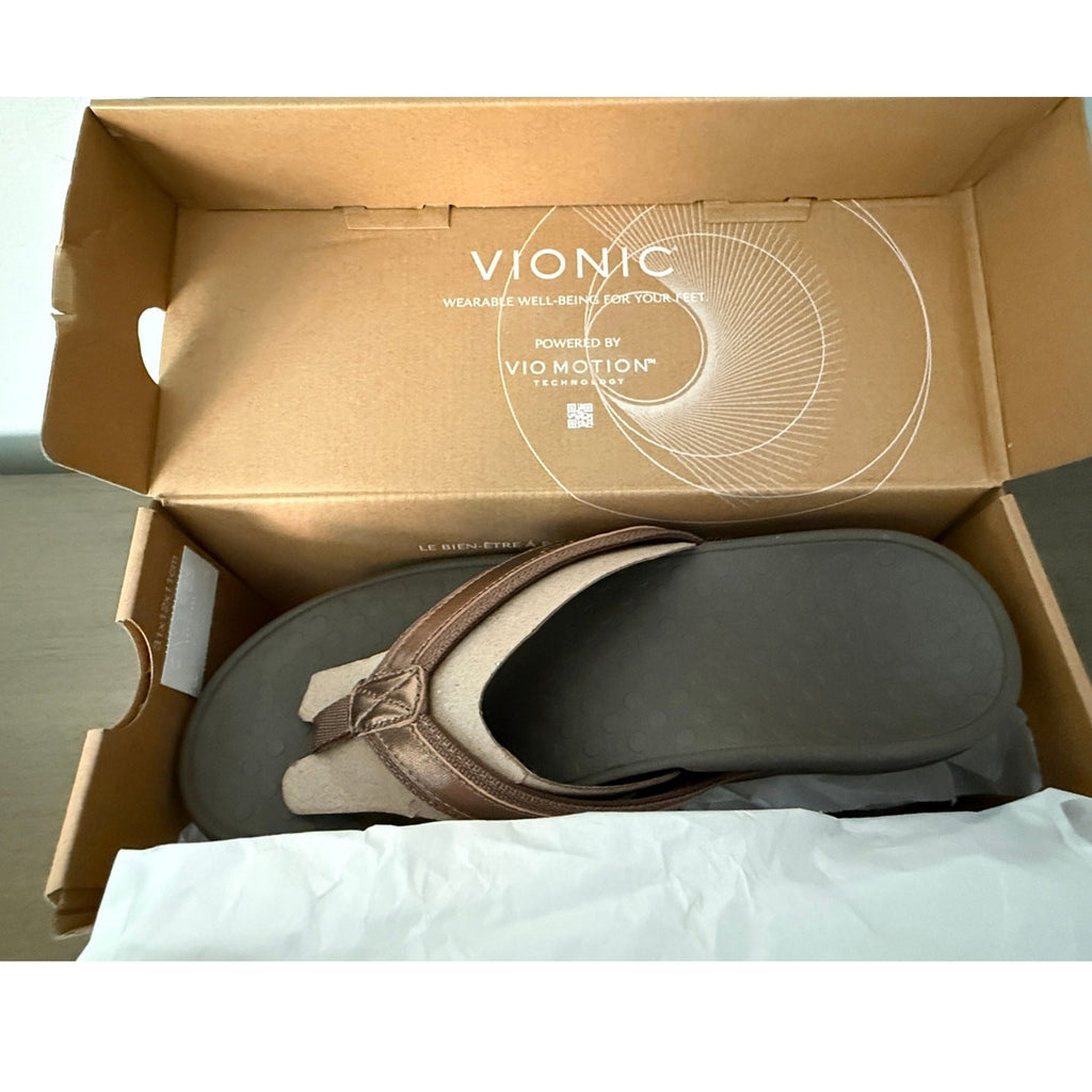 Vionic Tide Womens Flat Thong Sandals Bronze Metallic Leather Size 11 M NIB 