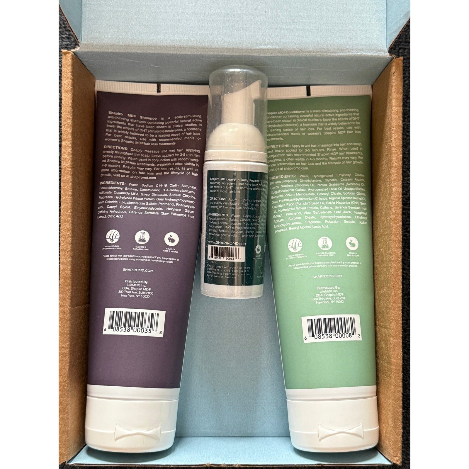 Shapiro MD Hair Growth Kit Thicker Fuller Healthier Shampoo Conditioner Foam 
