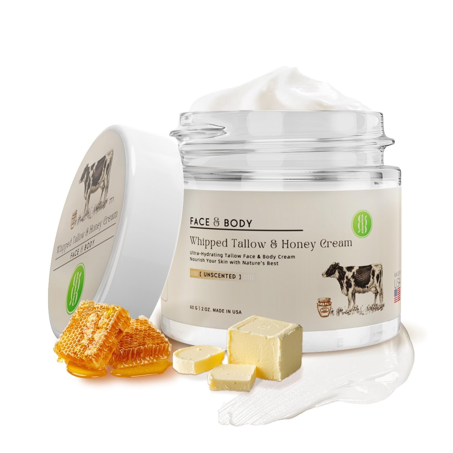 2 JARS Burst Bird Whipped Tallow & Honey Cream – Vanilla Scented Moisturizer 2oz