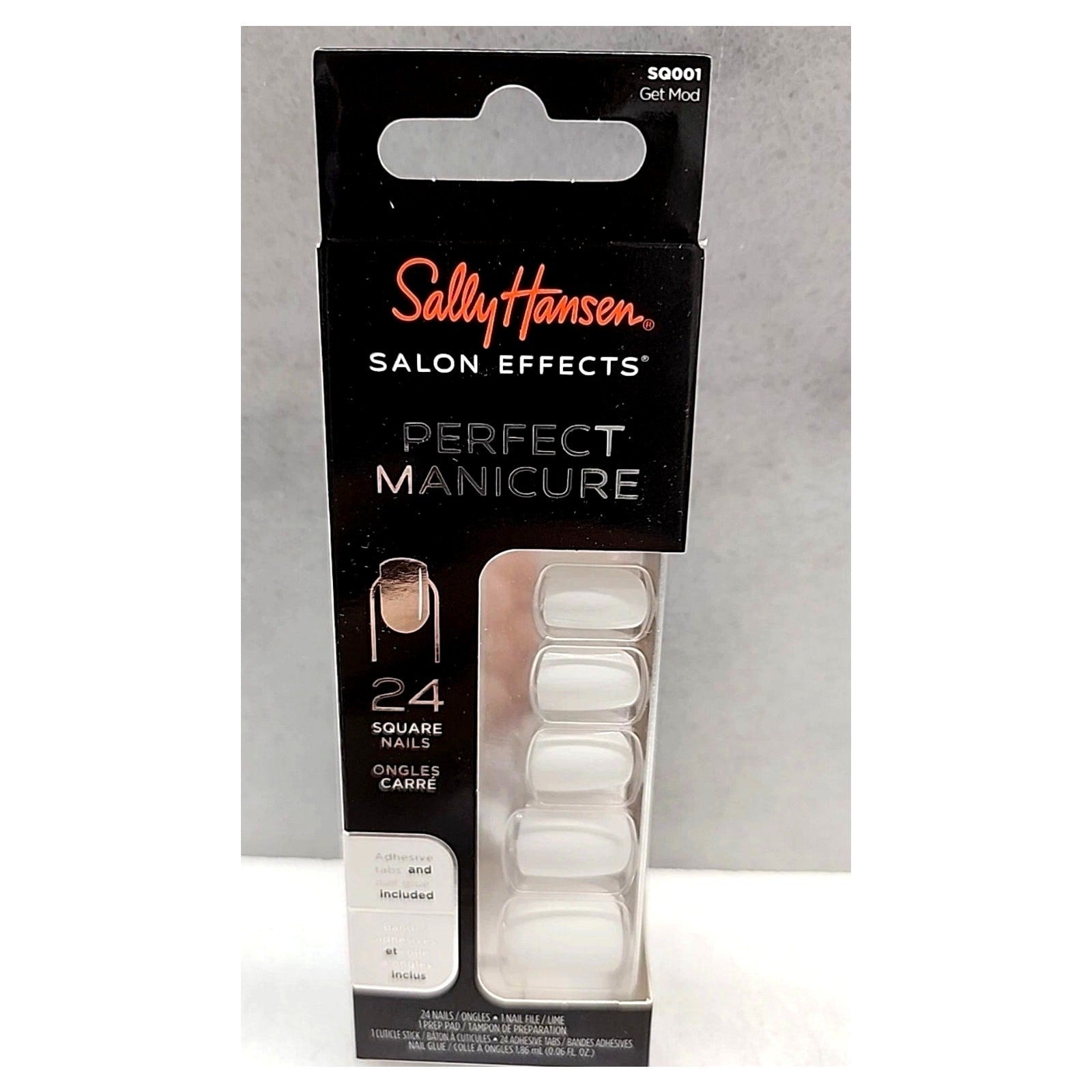 Sally Hansen White Press On Nail ONE PACK of Square Shape w/ Tube Glue, 24 nails