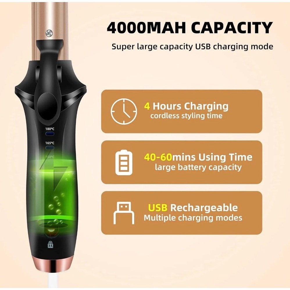 Cordless Ceramic Hair Straightener Curler Compact Portable Rechargeable Travel 