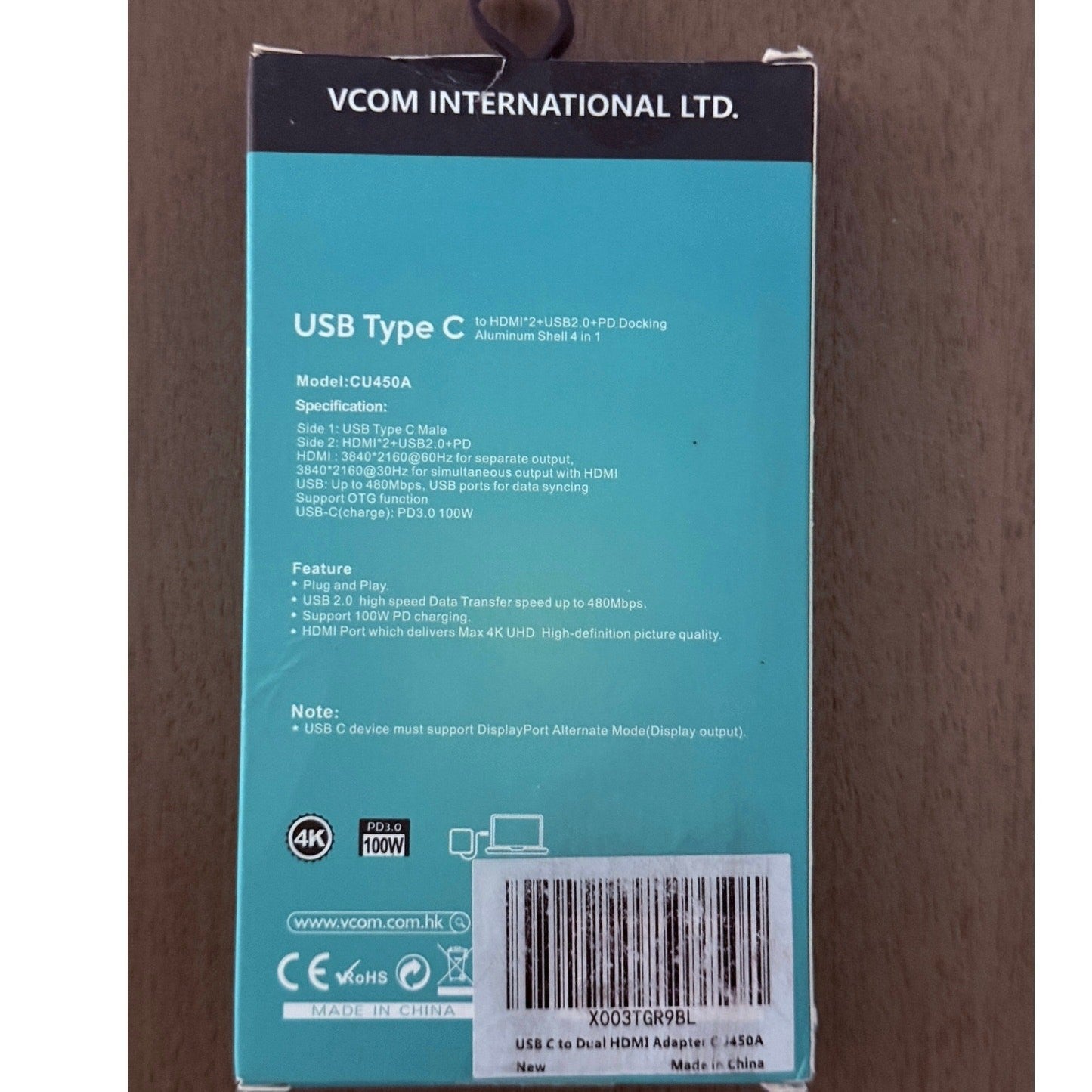 Portable VCOM USB C to Dual HDMI Adapter New