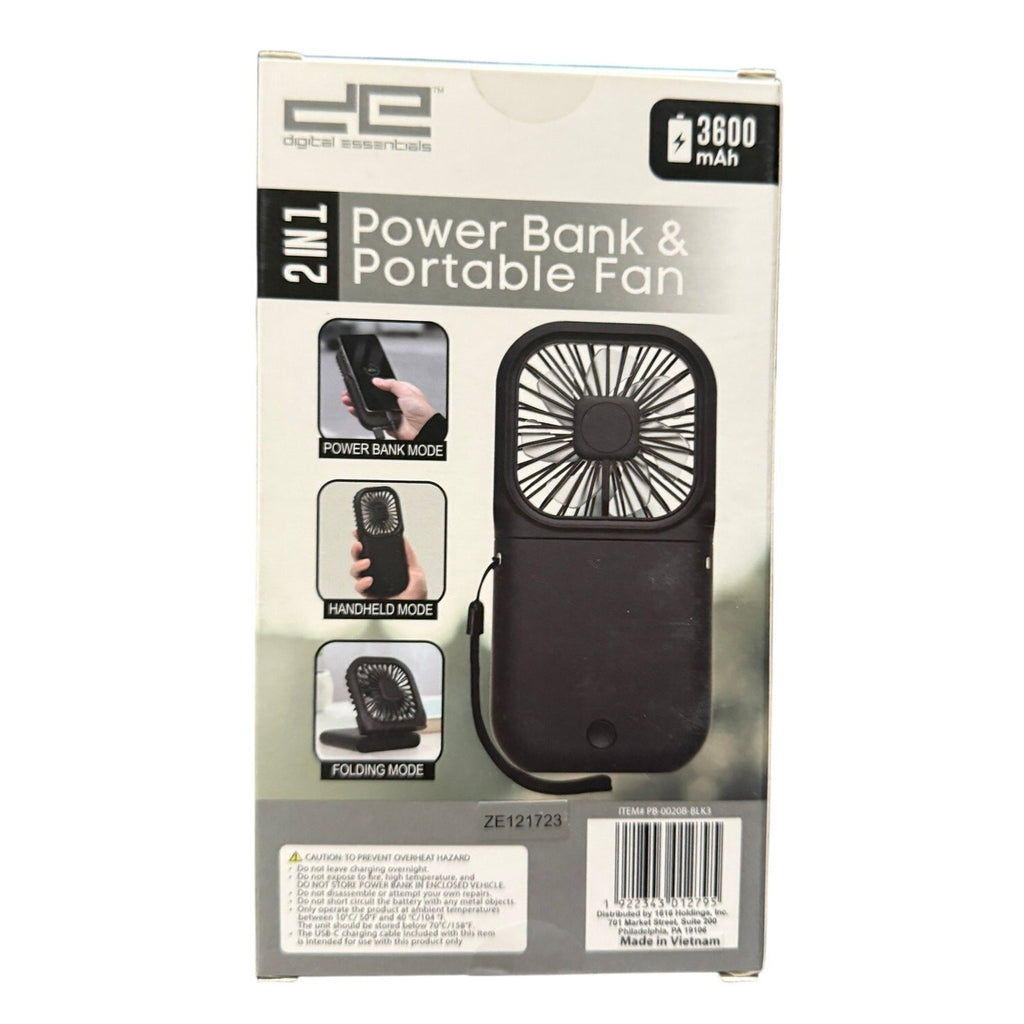 Digital Essentials 2-in-1 Power Bank & Fan | 3600mAh Rechargeable Cooling NEW