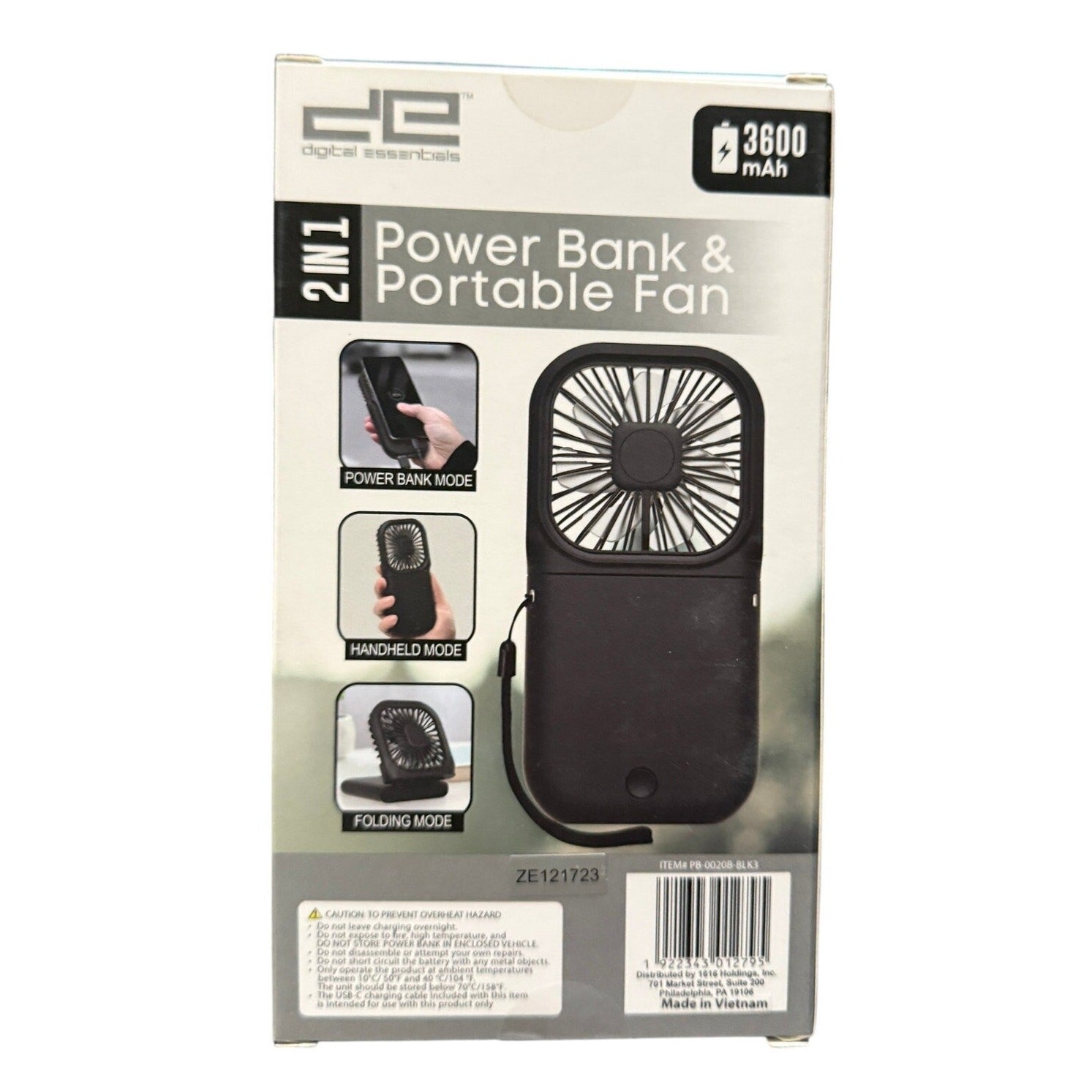 Digital Essentials 2-in-1 Power Bank & Fan | 3600mAh Rechargeable Cooling NEW