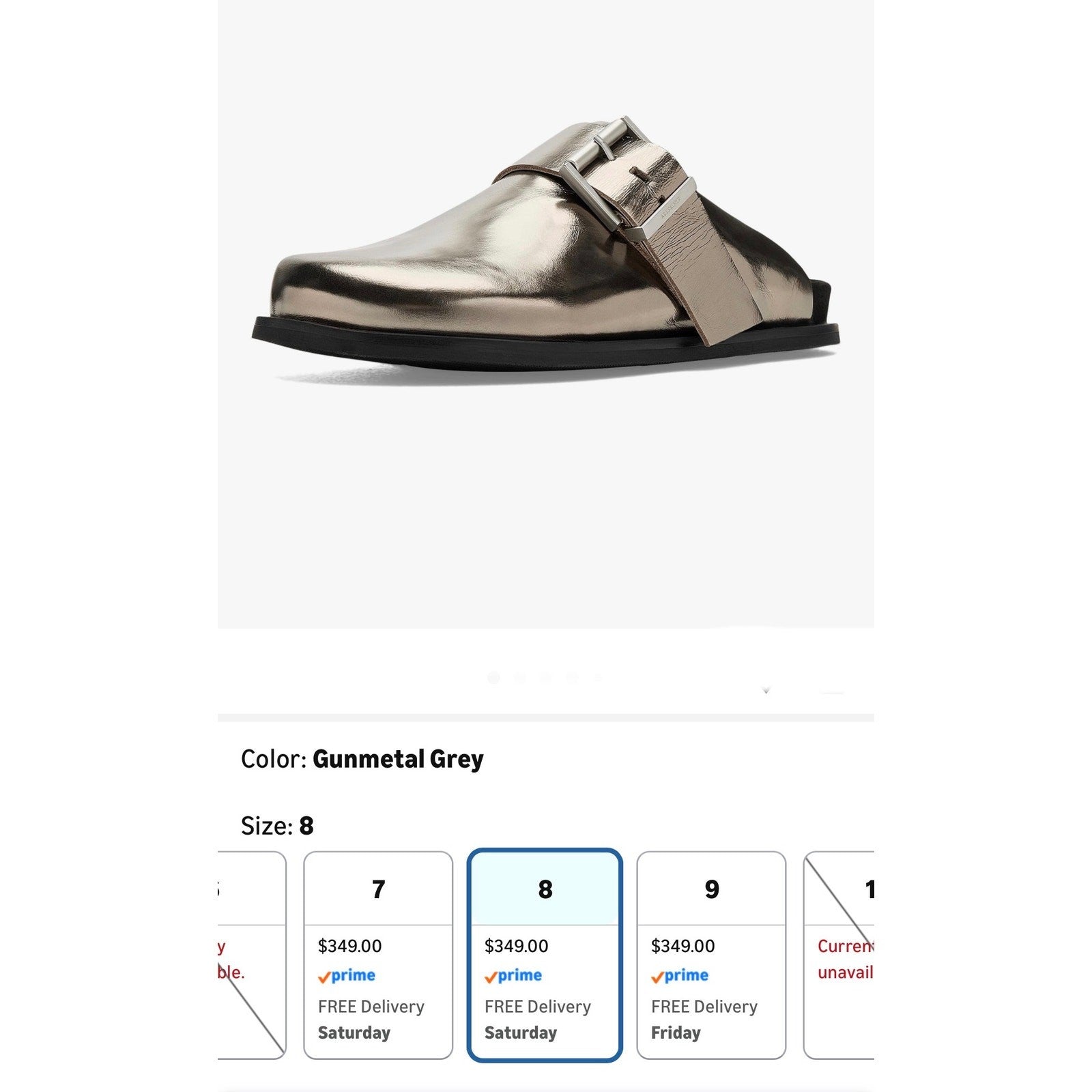 AllSaints Eris Mule Gun Metal Grey Lambskin Size 8 NIB Women’s Shoes Retail $349